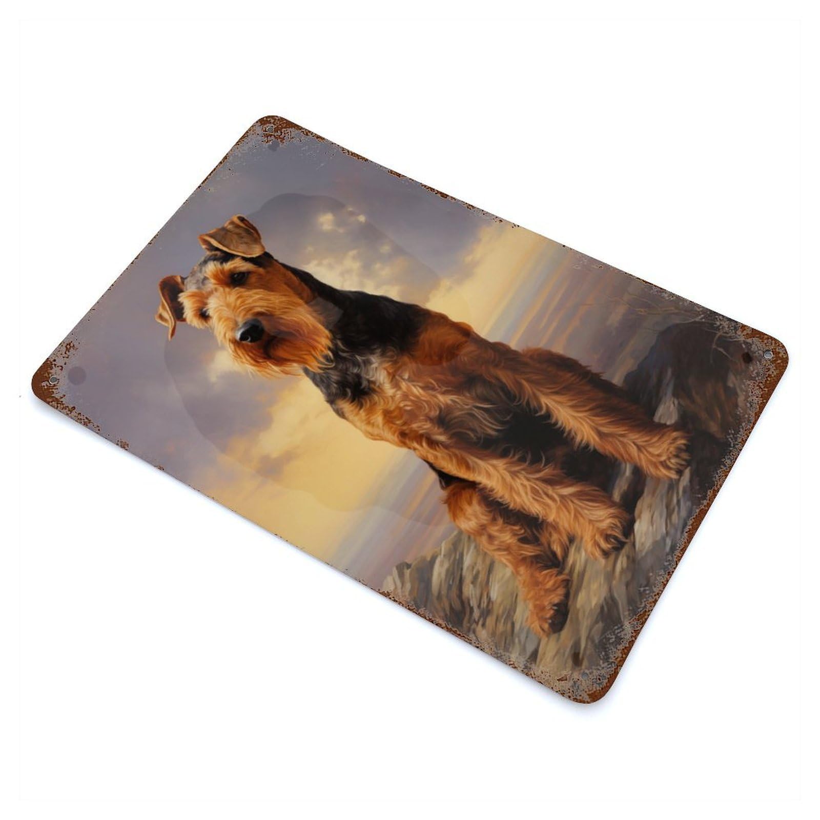 Airedale Terrier Portrait Vintage Wall Sign 11.8"x7.9", Rust Effect Metal Decor for Farmhouse, Kitchen And Entryway Decor