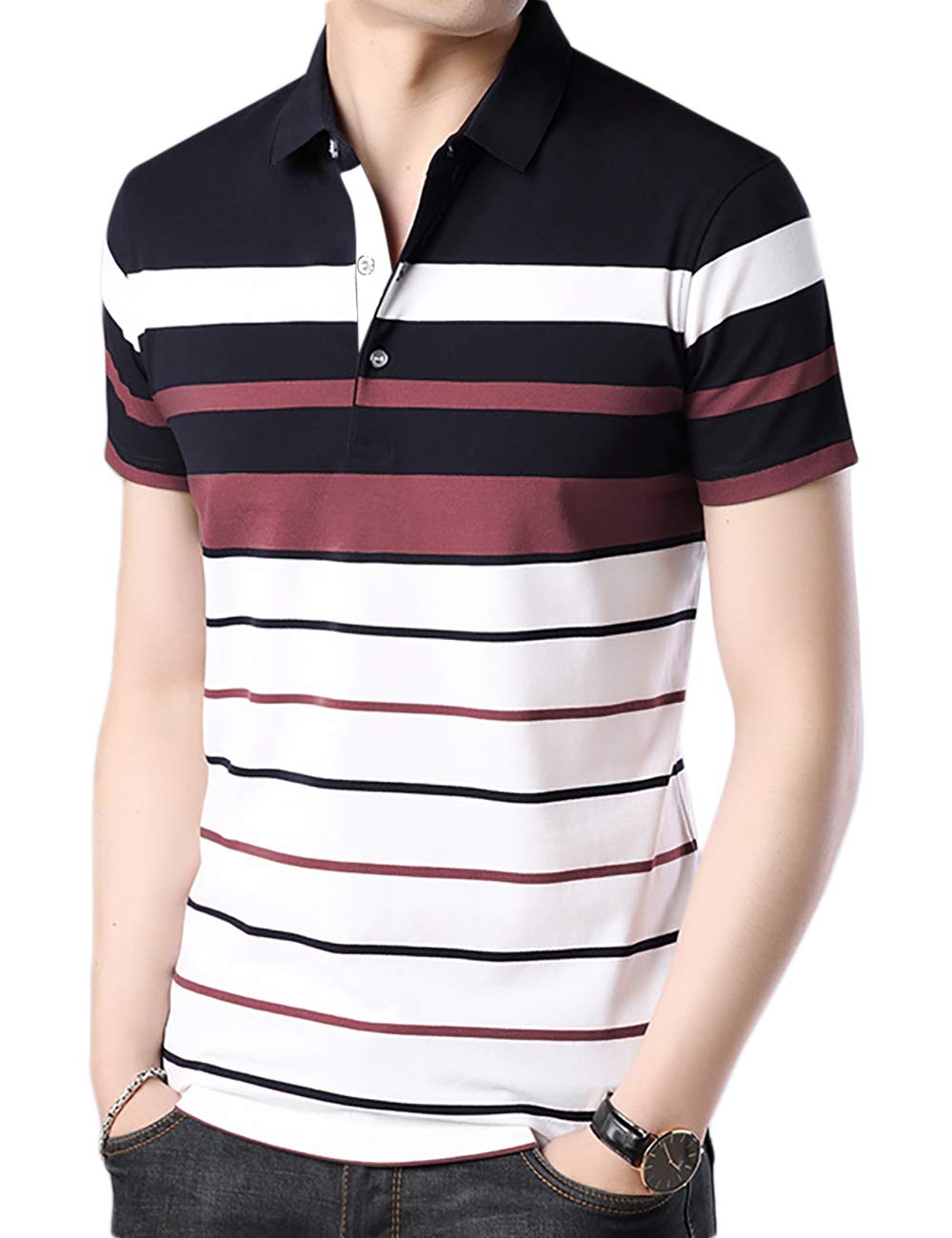 Mens Cotton Blend Polo Neck Striped Printed Tshirt – Casual Regular Fit Half Sleeve – Best Polo Style Tee for Men