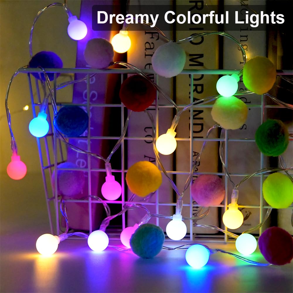 ChiRee Guirlande lumineuse de 2,5 m avec 20 pompons mignons, 20 boules colorées à DEL – Guirlande lumineuse d'intérieur à piles avec minuterie pour la maison, la chambre à coucher, la maison de jeu