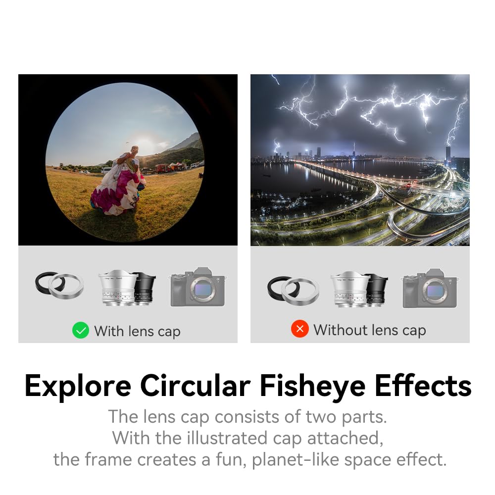 TTARTISAN APS-C 7.5mm F2 Fisheye Obiettivo, 180° ultra ampio, ampia apertura F2 con anello di apertura, compatibile con fotocamere Sony E-mount A5000, A5100, A6000, A6100, A6300, A6400, A6500