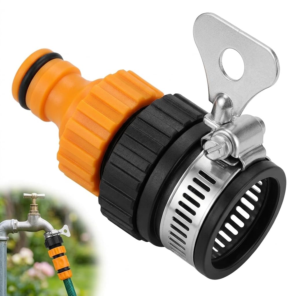 1 Set Kitchen Tap Hose Connector,Tap Connector for Hose Pipe,Hose Tap Connector Kitchen Sink with Adjustable Stainless Steel Collar,Universal Indoor and Outdoor Taps Adapter for Hoses Garden Bathroo