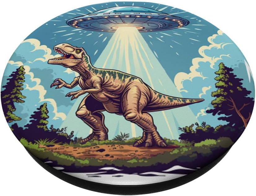 Alien Lover Flying Saucer UFO Abduction Dinosaur PopSockets Adhesive PopGrip - Image 2