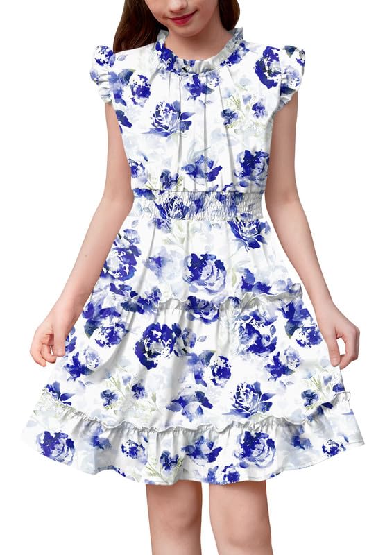 BesserBay Girls Tiered Dress Sleeveless Ruffle Summer Swing Dress 4-12 Years