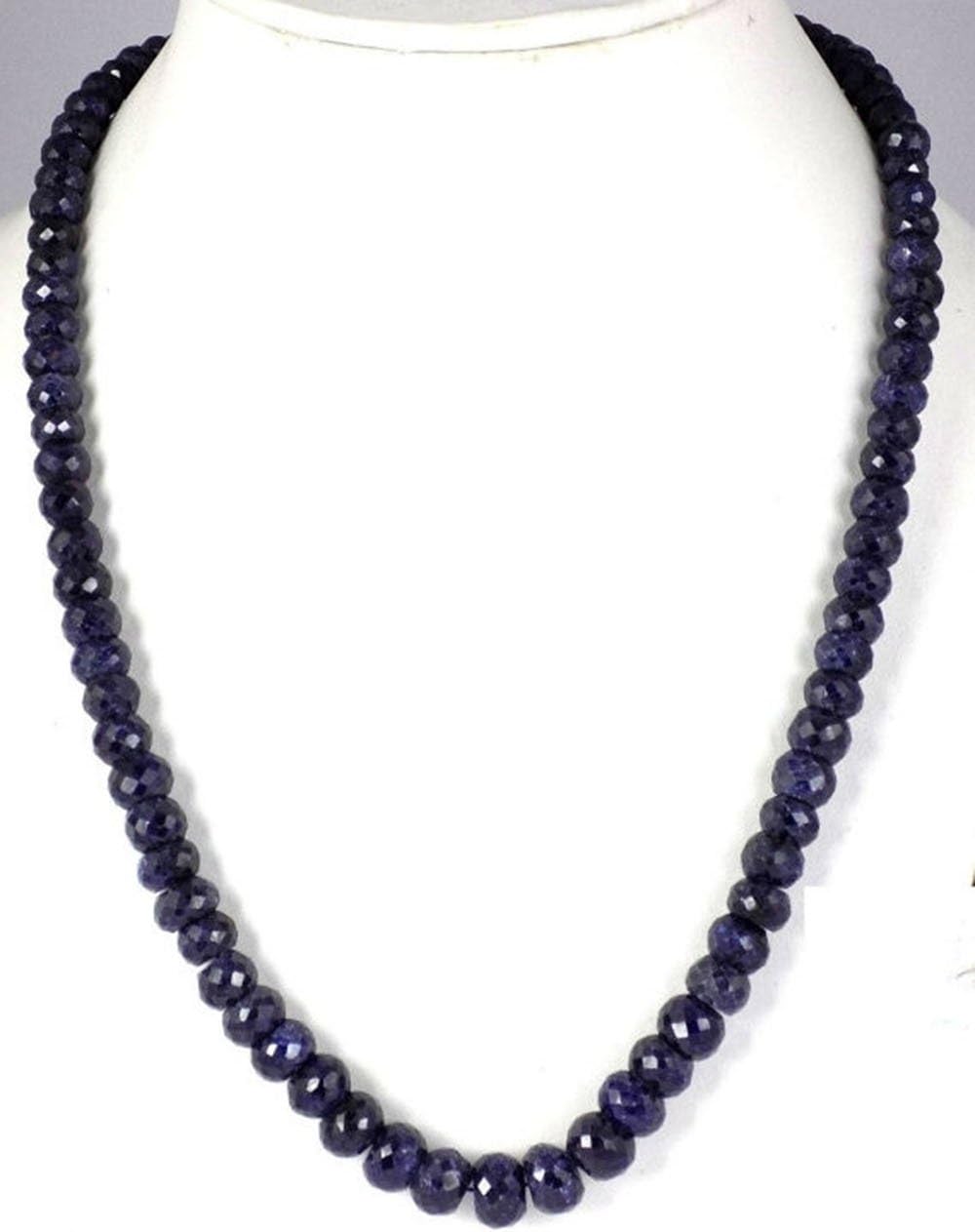 925 Sterling Silver Fish Lock 1 Strand Sapphire Corundum Rondelle Necklace Beads 6-10mm 18" Long,faceted Beaded Necklace