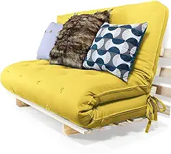 Sofa Cama Casal Futon Oriental Amarelo Acquablock Com Madeira Maciça