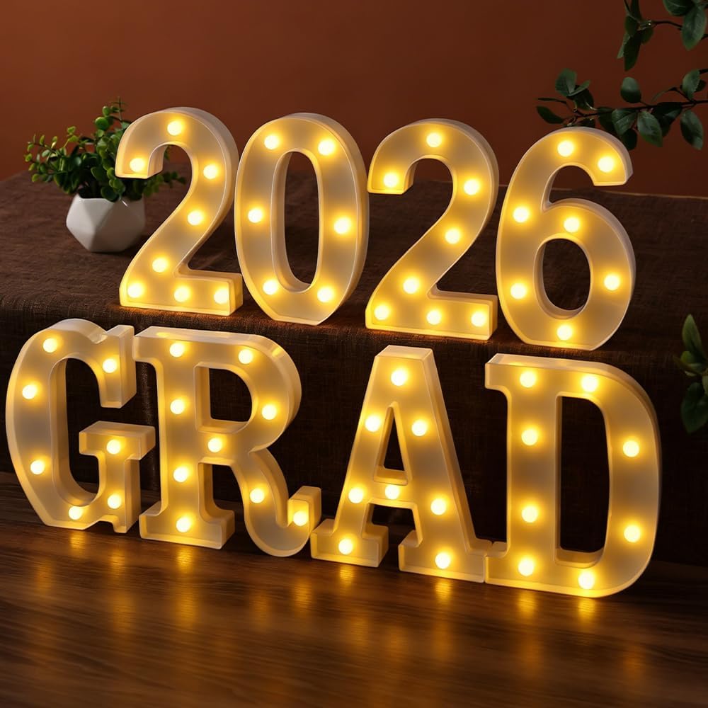 2026 Graduation Decorations – 8 LED Marquee Light-Up Letters,Grad 2026" for Preschool, Kindergarten, School, and College Party Décor
