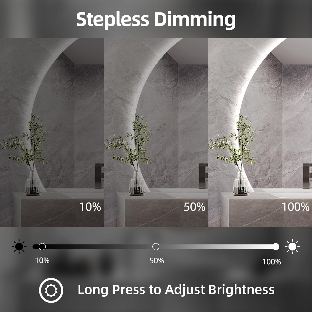 36" x 36" 1/4 Round LED Mirror for Bathroom, Backlit Lighted, Irregular 1/4 Round Lighted Mirror for Wall, Frameless Mirror for Vanity, Anti-Fog, Dimmable, UL-Listed, CRI 90+