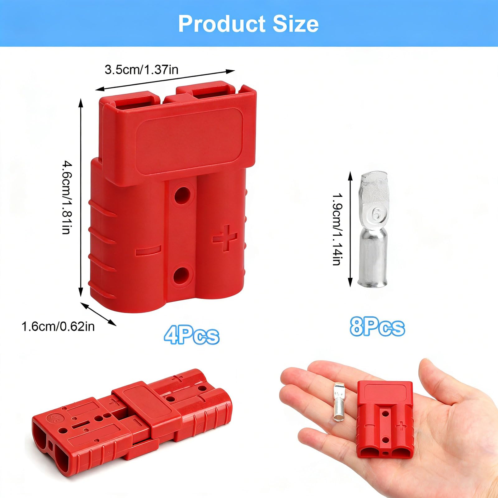 4 x Anderson 50A 600V Battery Connectors - High Intensity Quick Connector, 12-48V Battery Sockets, Quick Connect for Motorhome, Solar, Inverter and Power Station - 2