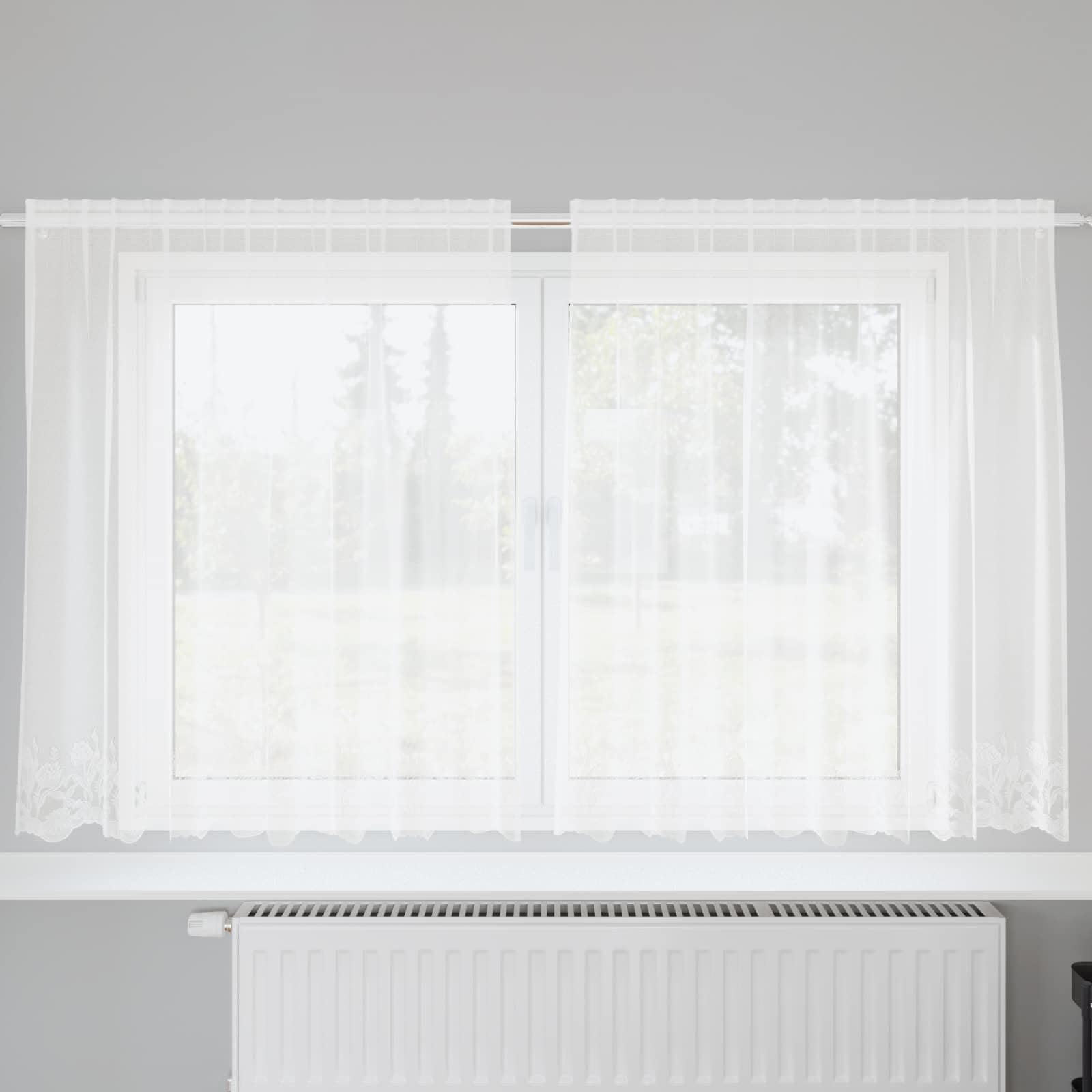 Rideau en dentelle blanc de salon avec brise-vue floral et protection lumière 140x200