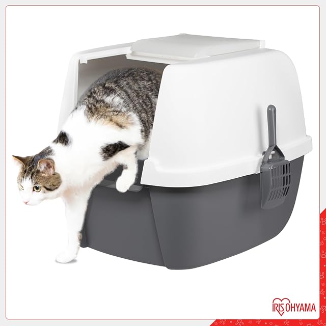 Foto 2 de 7 de Iris Ohyama Arenero Gato Cubierto con Pala, hasta 8kg, Blanco/Gris, Caixa de areia para Gatos, Caja