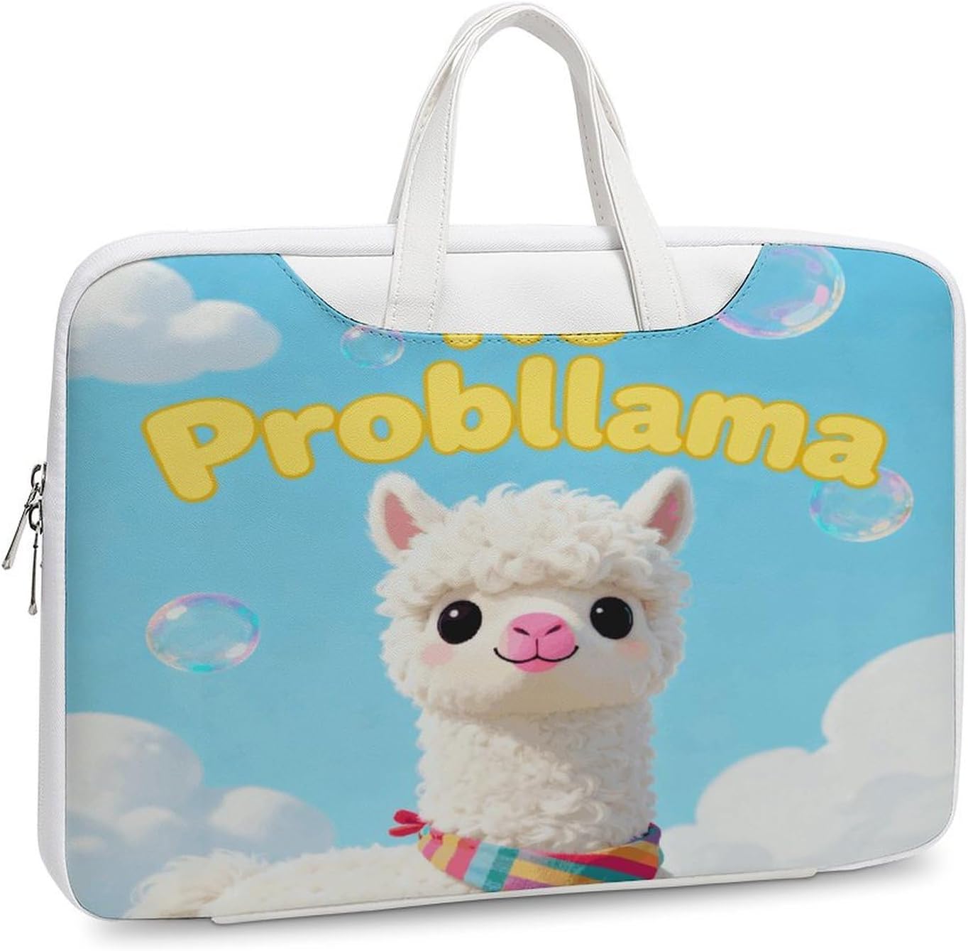 No Probllama 42x30.5cm White-style Laptop Bag Leather Tablet Computer Briefcase Large Capacity Work Business Tote Bags for Office