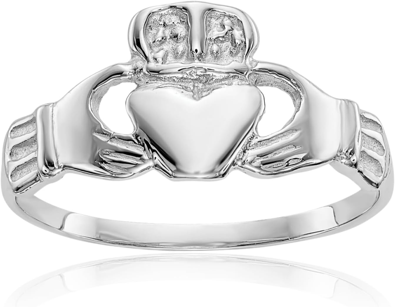 IceCarats 10K Solid White Gold 2mm Slim Heart Celtic Claddagh Band Ring Polished