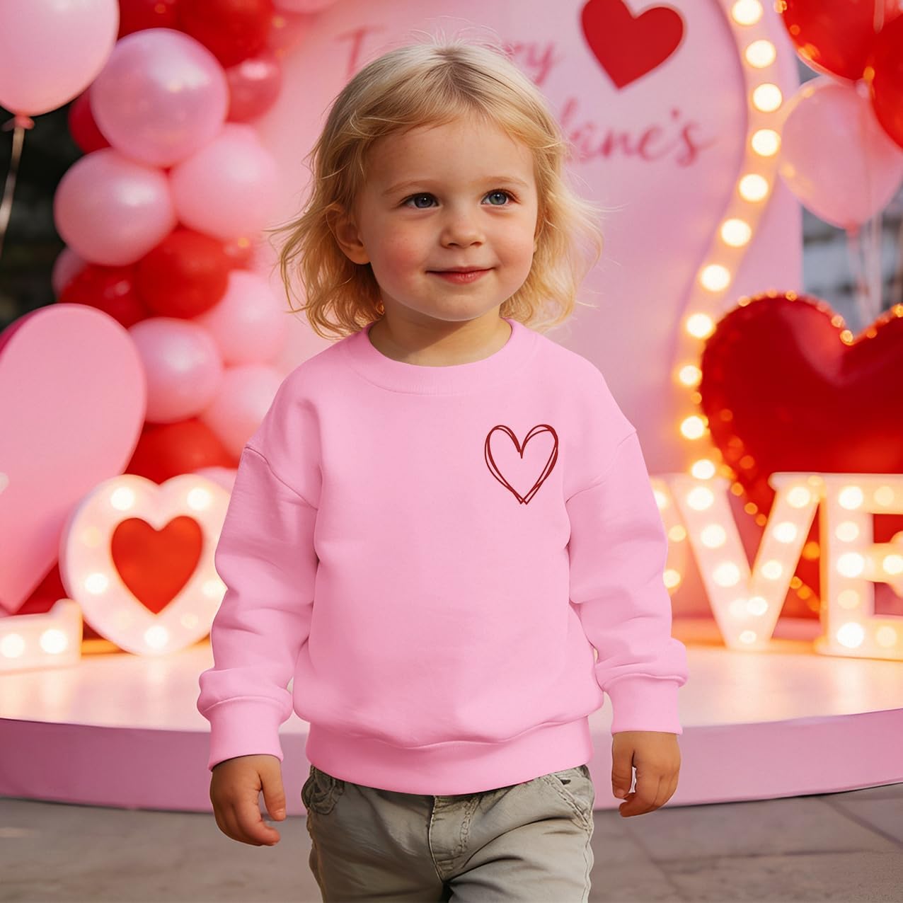 MODNTOGA Valentines Sweatshirt Toddler Girl Love Heart Graphic Shirt Long Sleeve Valentine's Day Heart Print Holiday Tops - Image 4