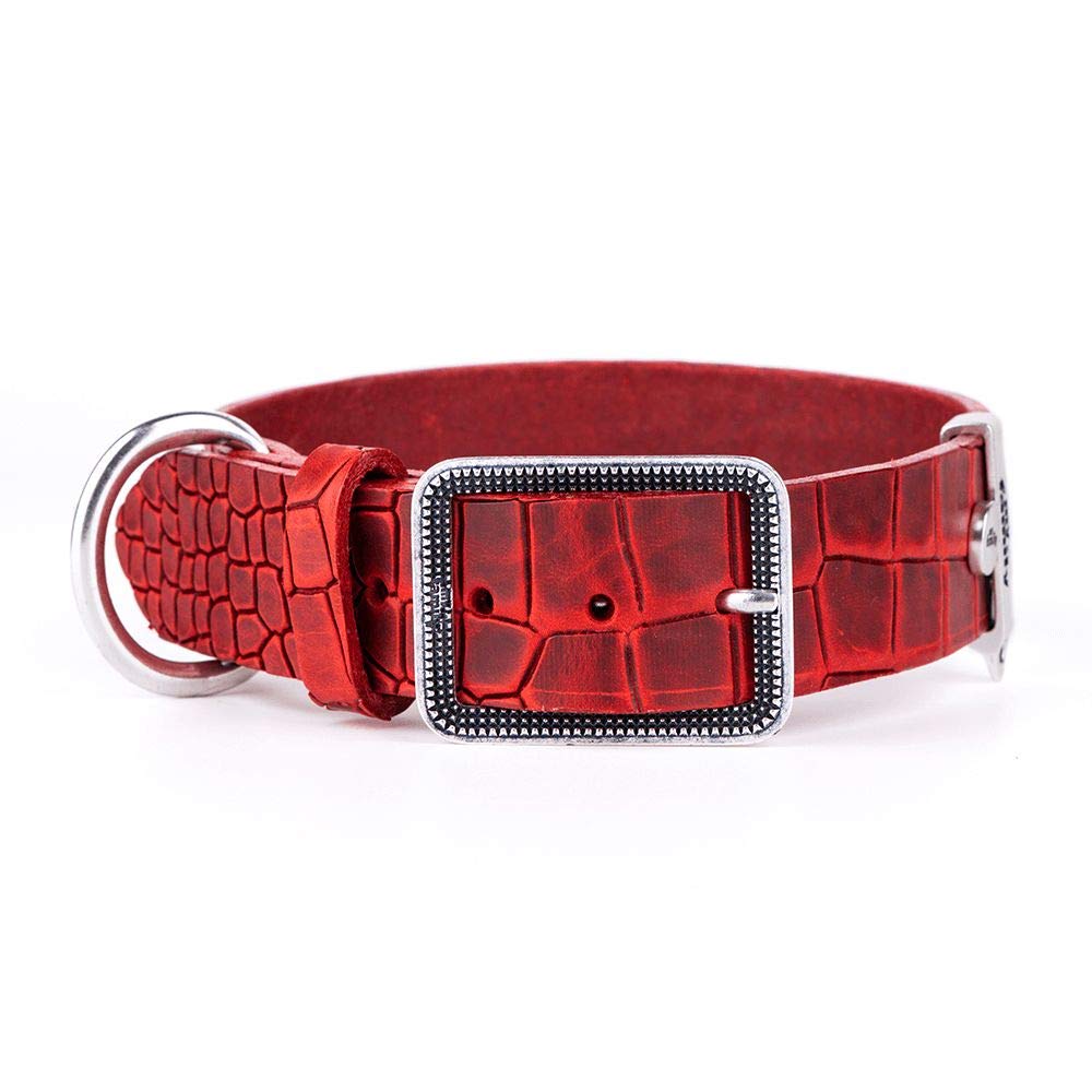 MyFamily Adjustable Dog Collar in Genuine Italian Made Leather, Antique Silver Metallic Finish, Comfortable and Durable, Handmade, Tucson Collection
