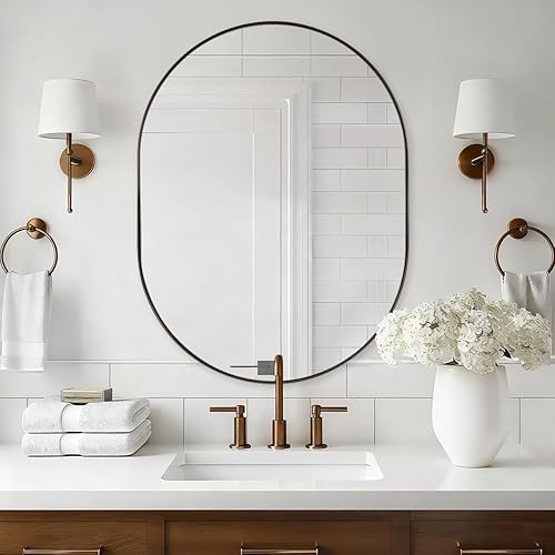 Miniatura 192 de ANDY STAR Espejos ovalados de baño, espejo de tocador doble de 30 x 48 pulgadas, espejos ovalados negros para baño, marco de acero inoxidable