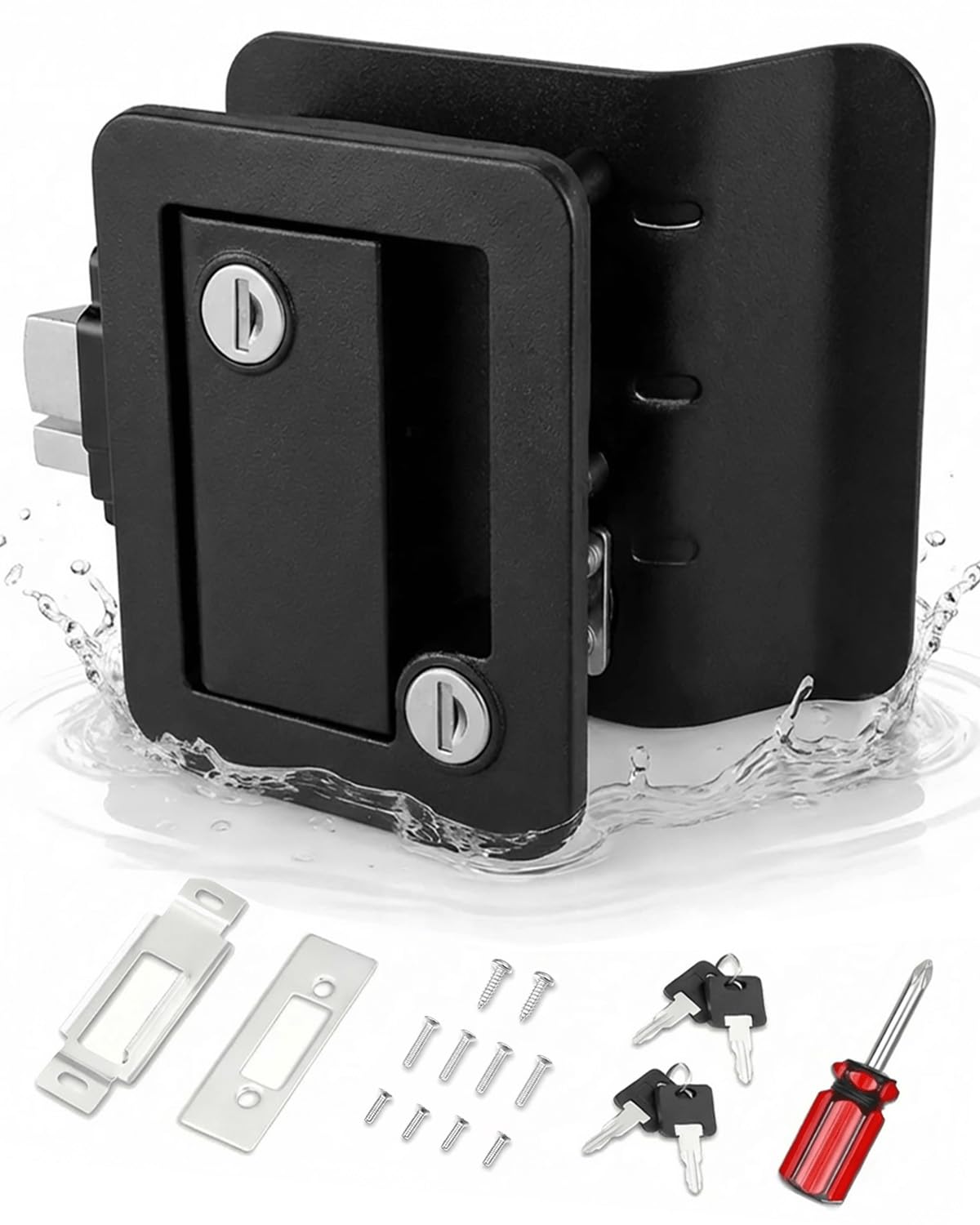 ZARIXOL RV Door Lock 100% Aluminum-Zinc Alloy with Paddle Deadbolt Black, Travel Door Lock for Travel Trailer Cargo Hauler, Includes 4 Universal Keys, Screwdriver, Mounting & Strike Plate - 1