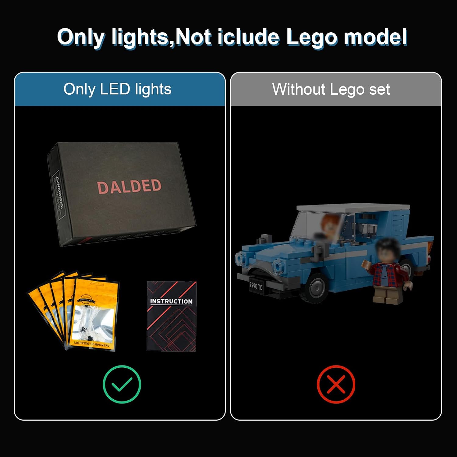 LED Lighting Kit for Harry Potter Flying Ford Anglia, Compatible with Lego 76424 Building Block Models (No Lego Set Included)