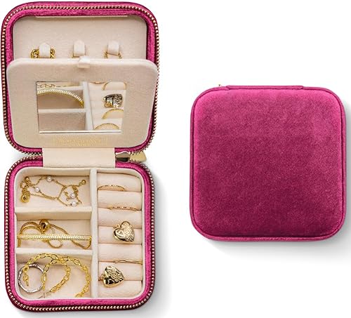 Caja organizadora de joyas de viaje de terciopelo de felpa Joyero de viaje pequeño para mujer Organizador de viaje de joyería, estuche de viaje de