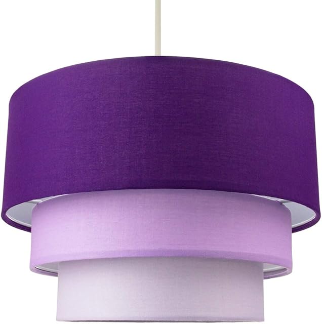 Contemporary Round Triple Tier Purple/Lilac Cotton Fabric Designer Pendant Lighting Shade | 60w Maximum | Modern Style | 30cm Diameter by Happy Homewares