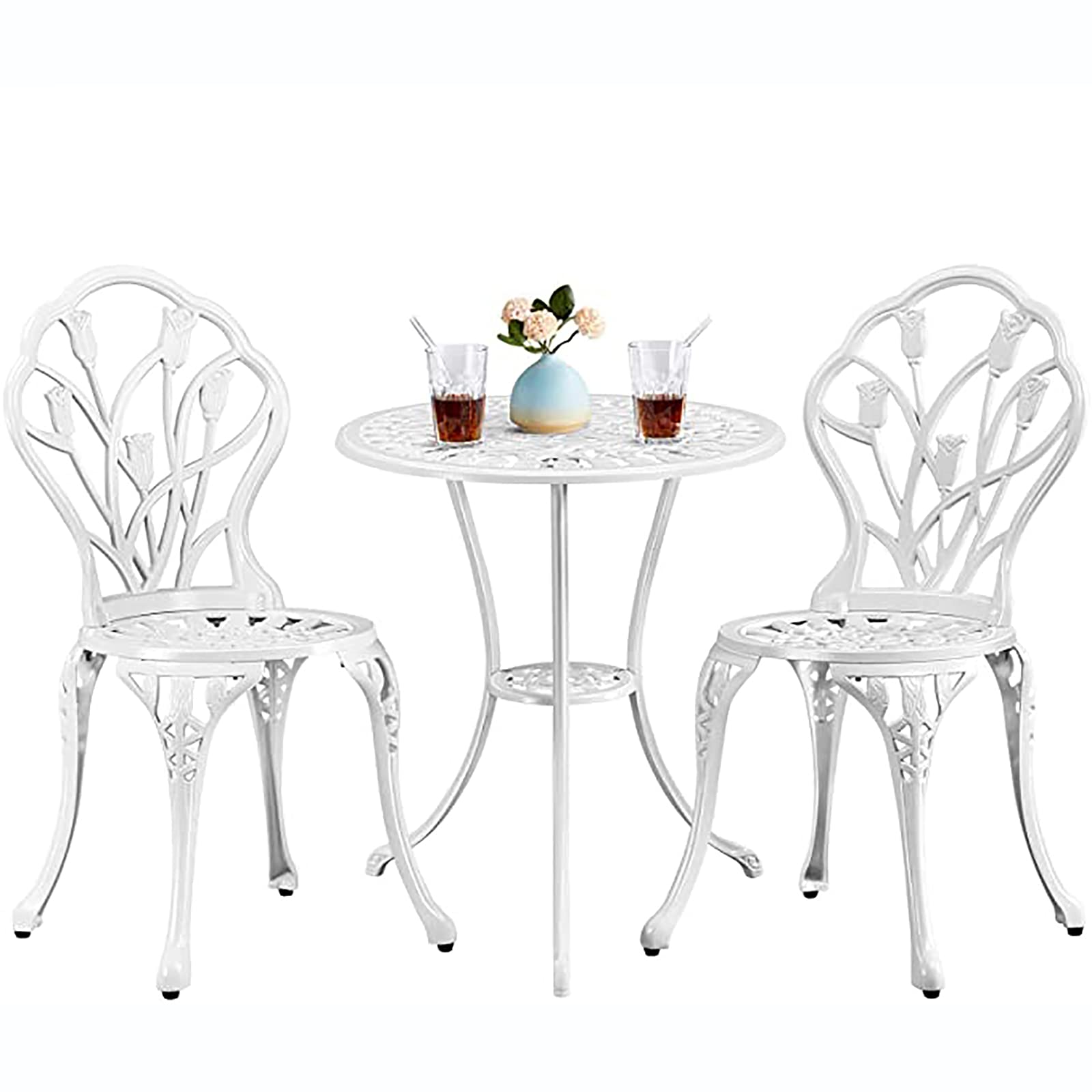 3 Pezzi Set da Bistrot con Design a Tulipano - Set Mobili da Giardino in Alluminio Pressofuso Set Tavolo e Sedie da Giardino Resistenti alle Intemperie con Foro per Ombrellone