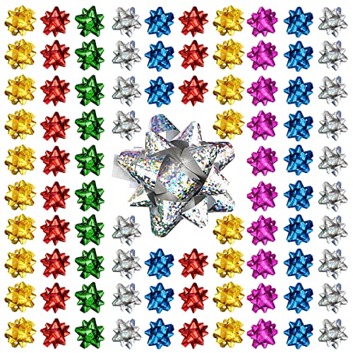 Jonami 100x Geschenkschleifen Selbstklebend Kleine Dekoschleifen - Fertigschleife für Weihnachten, Geburtstag und Hochzeit, Ø 5 cm, Bunt