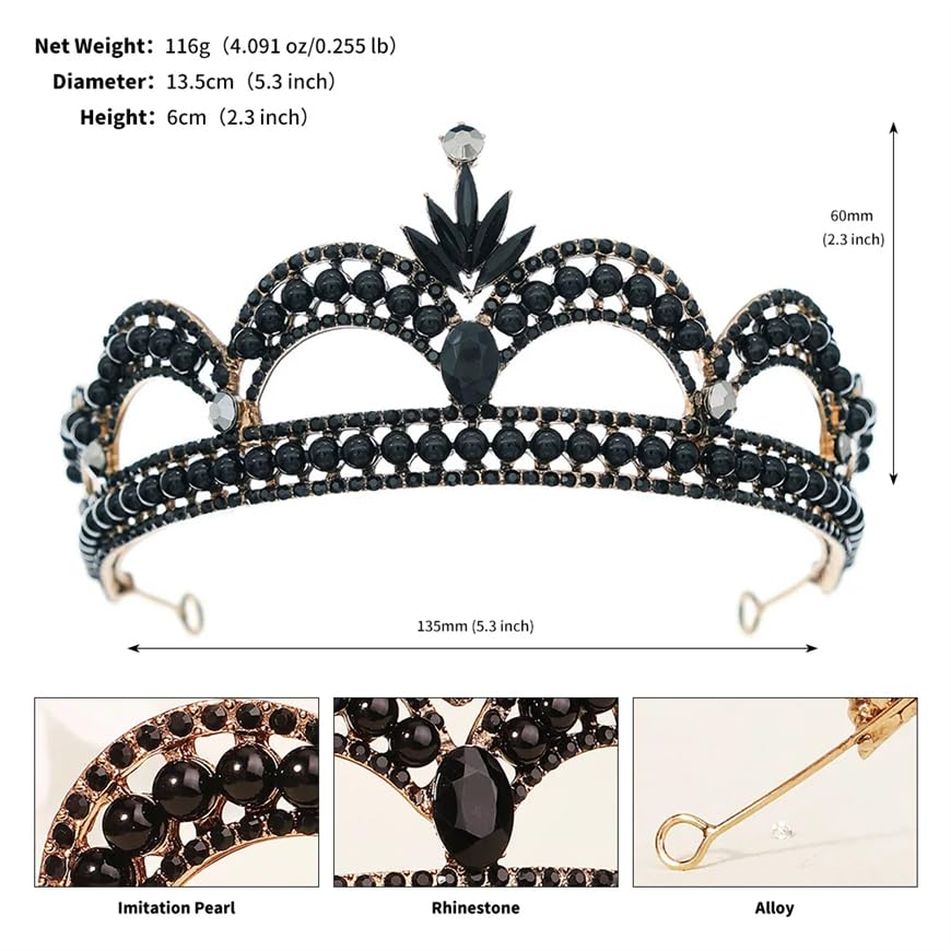 Dninmim Tiara da donna vintage con strass neri accessori per capelli fascia gioielli