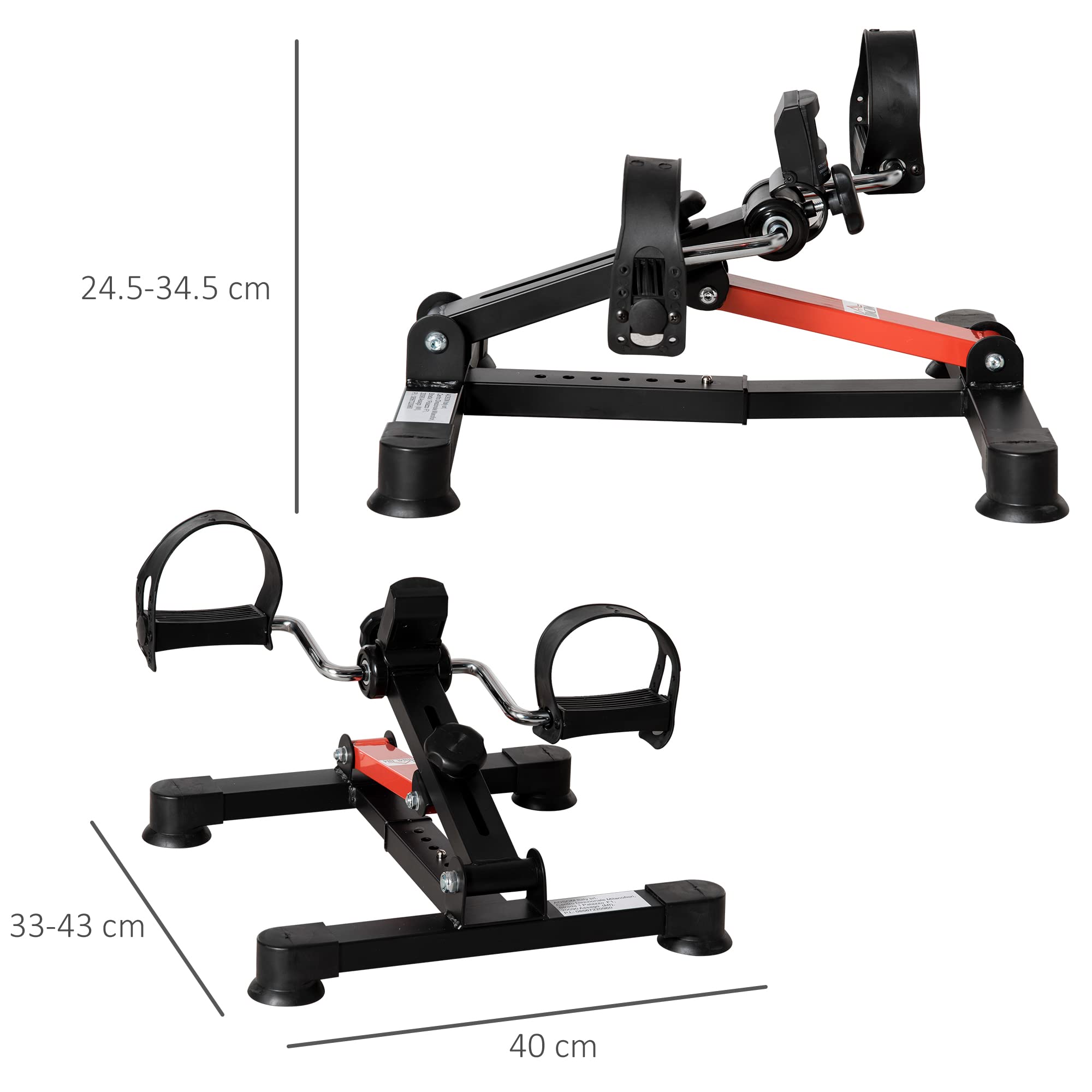 HOMCOM Mini Cyclette per Riabilitazione con Altezza e Resistenza Regolabile e Display LCD, in Acciaio e ABS, Nera e Rossa