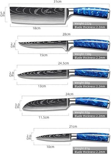 Miniatura 7 de Juegos de cuchillos, 10 unids acero inoxidable chef cuchillo conjunto de cuchillos de cocina japonés Santoku Cleaver Sharp Laser Damasco patrón