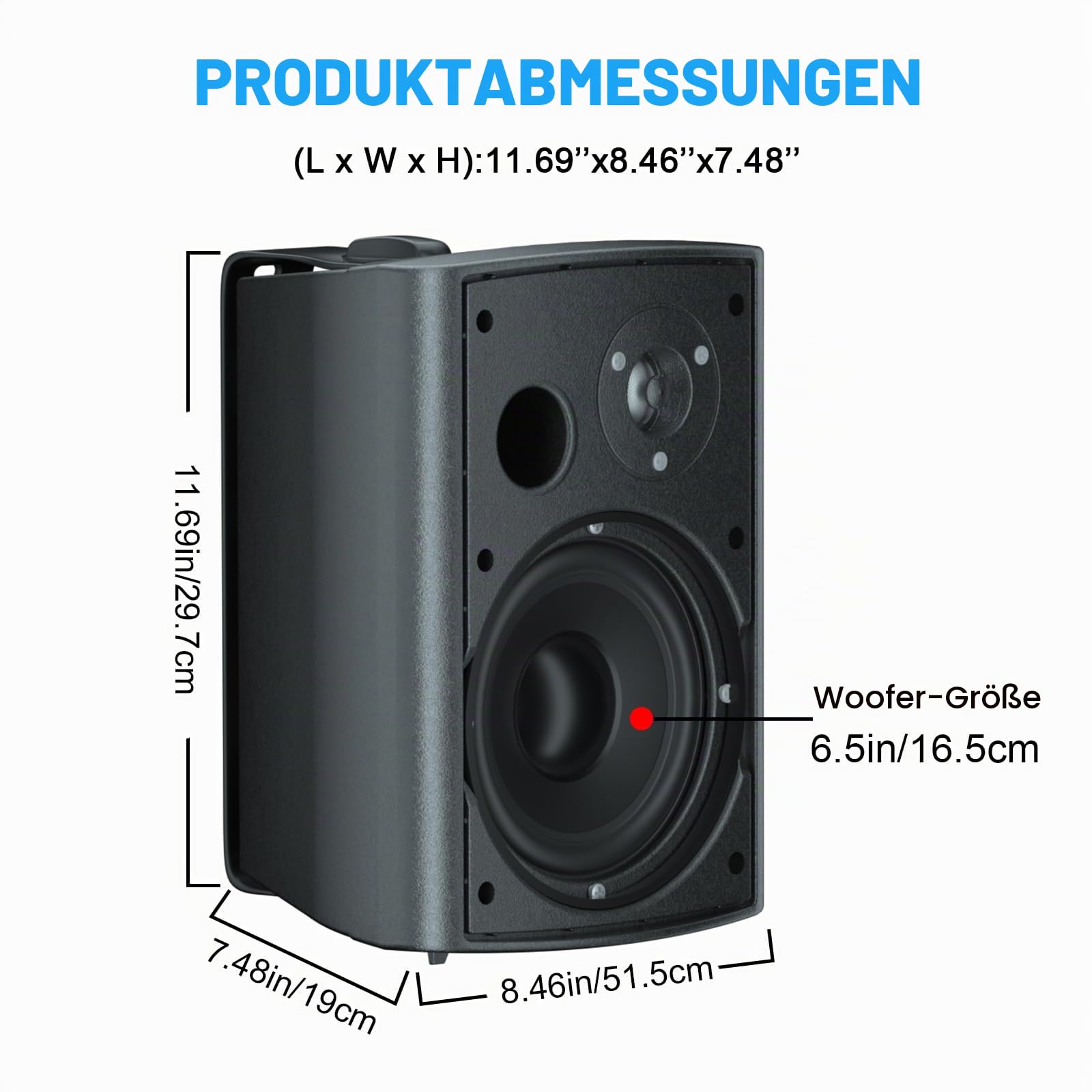 STUDIOFINIX 6,5 Zoll 800 Watt Wasserdicht Außenlautsprecher Outdoor-Lautsprecher Wandmontage-Lautsprecher für Haus Terrasse Veranda Garten überdachte Terrasse (2 Paar, schwarz)