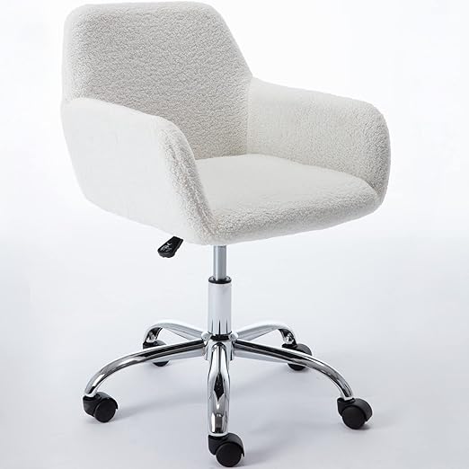 Home Office Desk Chair Height Adjustable Faux Fur Desk Chair Wheels Swivel Rolling