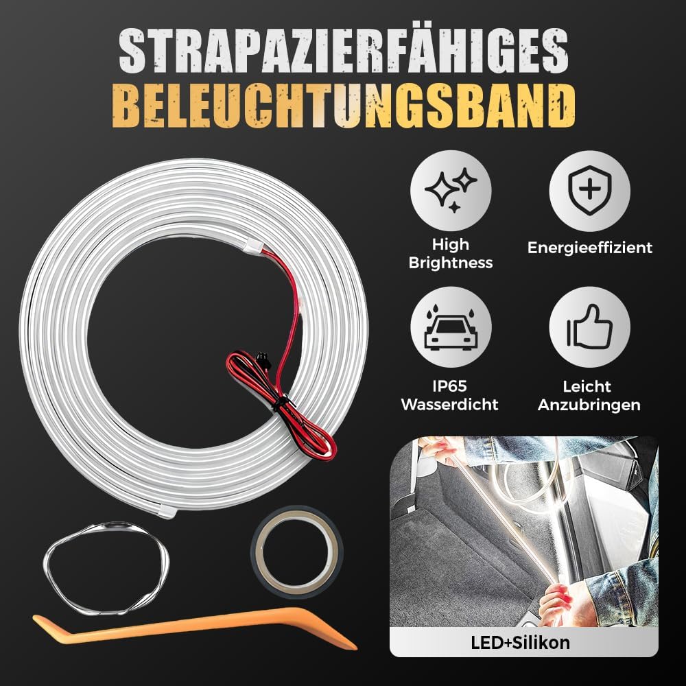 Dynamic Flowing Car Trunk Light Strip, striscia luminosa per bagagliaio, illuminazione a LED, luci per auto, trunk cargo, decorazione per interni (bianco, 4 m)