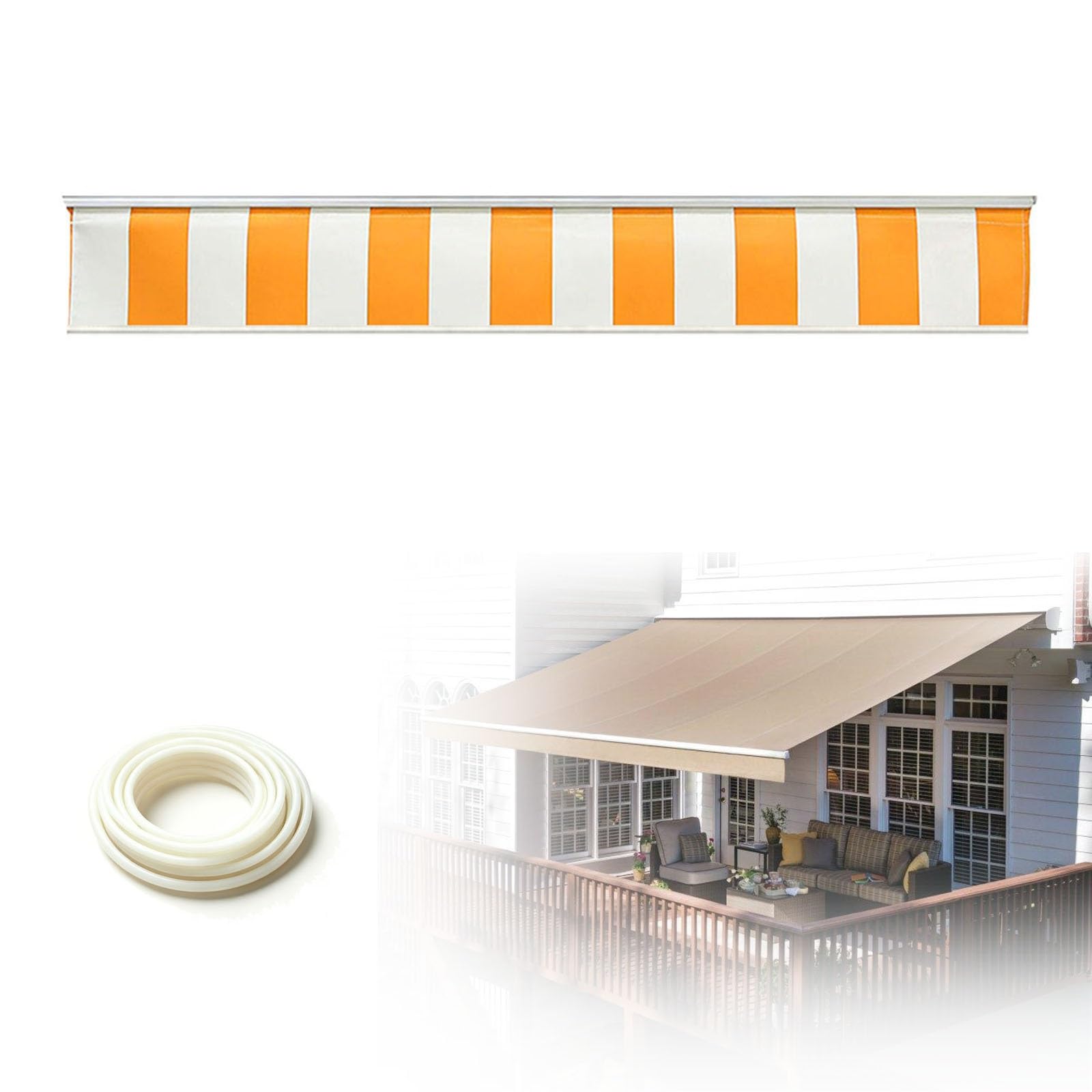 Straight Edge Awning Valance Replacement, H30cm Awning Border Fabric, Waterproof UV Resistant Polyester Valance for Patio Balcony Terrace Garden RV, Easy Installation(Orange white,B300cmxH30cm)