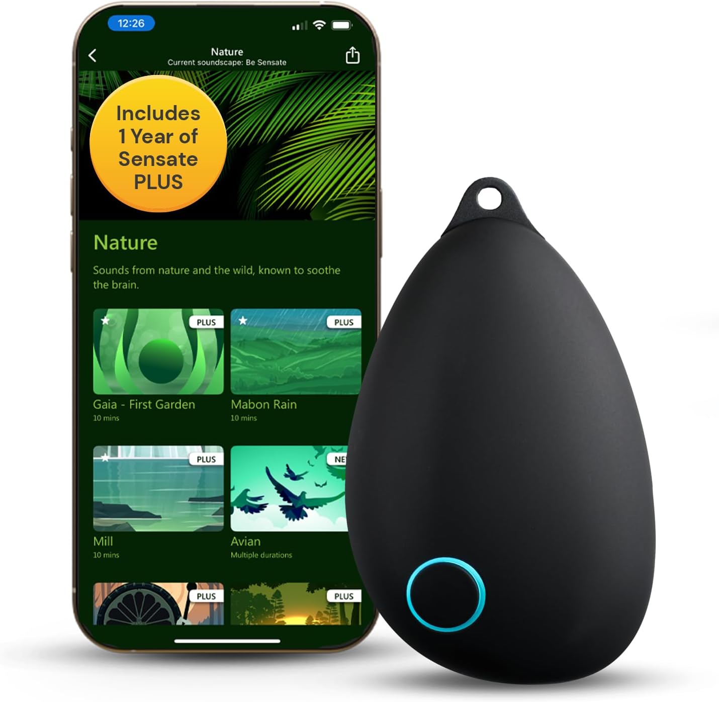 Sensate Relaxation Device – Vagus Nerve Toning for Calm, Sleep & Stress | Non-invasive, infrasonic resonance technology, strengthens your nervous system, 1 year Sensate Plus subscription included