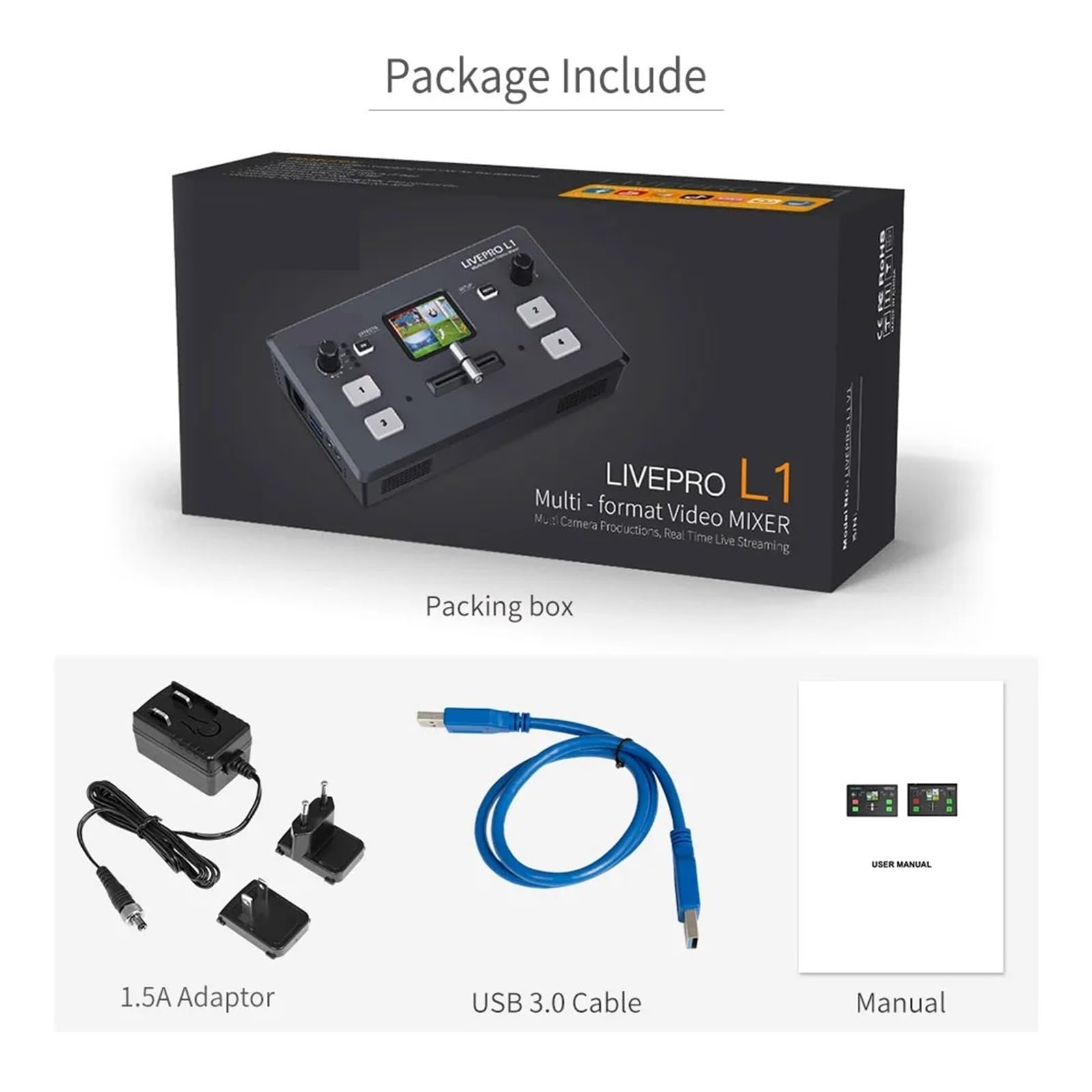 Wieloformatowy mikser wideo L1 V1 4 wejścia Produkcja kamer Transmisja na żywo USB 3.0