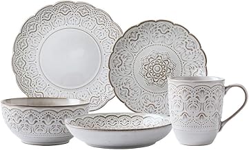 POCHY Conjunto de louça estilo palácio China prato de jantar de cerâmica conjuntos de jantar 24 peças estilo romântico retrô conjunto de louça de porcelana | Tigela de cereais de alívio e caneca e prato