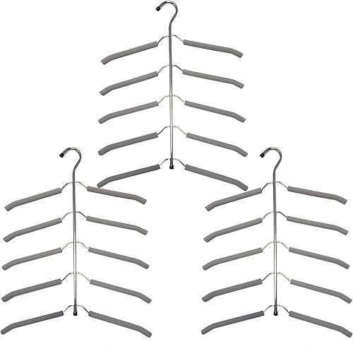 Miniatura 8 de Paquete de 3 perchas 5 en 1 para blusas y árboles, antideslizantes, para ahorrar espacio, perchas de ropa de varias capas de acero inoxidable para