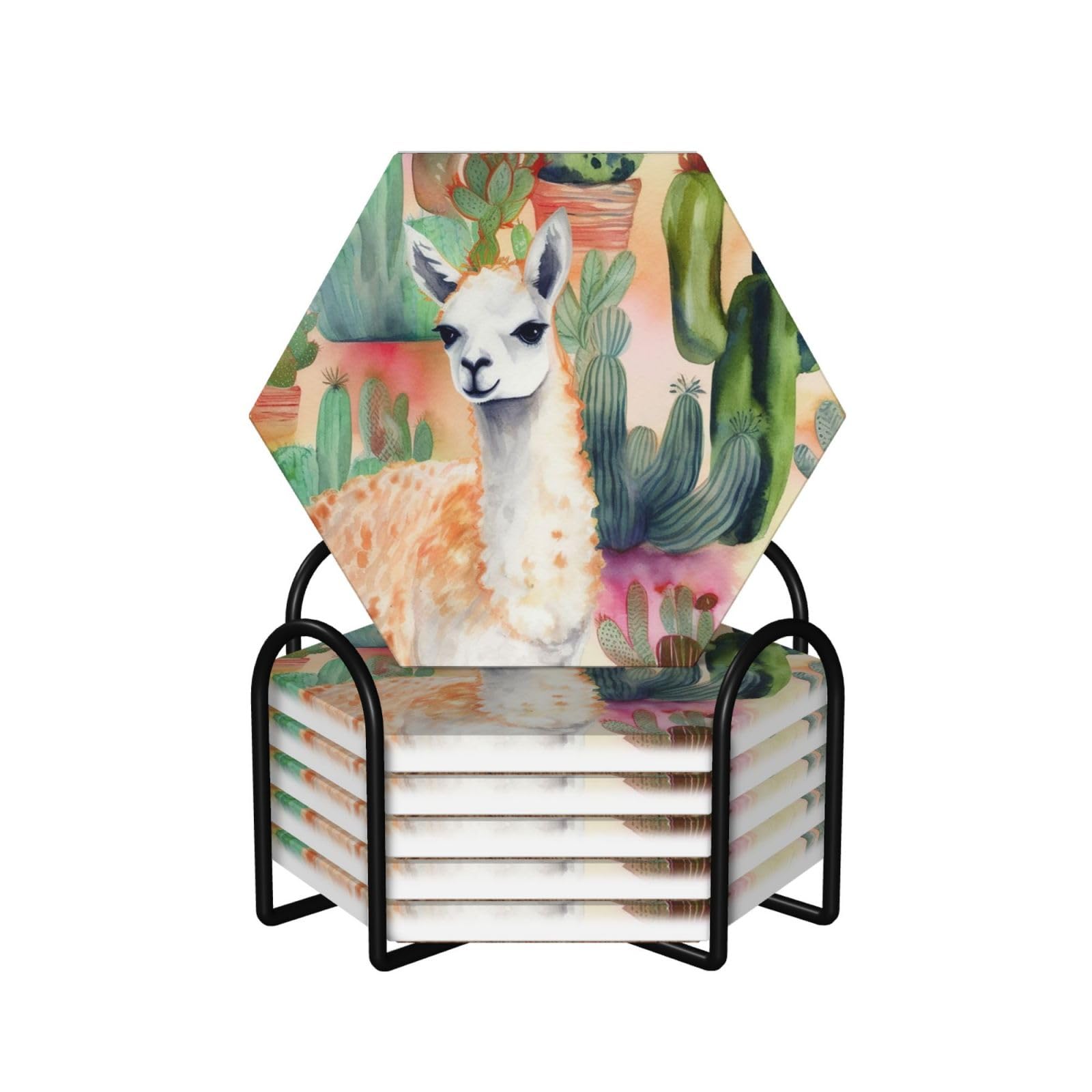 Dessous de verre hexagonaux en céramique lot de 6 avec support