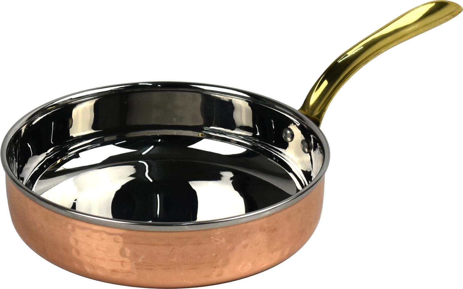 Catergold Traditional Copper & Stainless Steel Frying Pan with Brass Handle Hand-Hammered Dishwasher Safe for Cooking and Serving (Medium Pan-16cm, 530ml Capacity)
