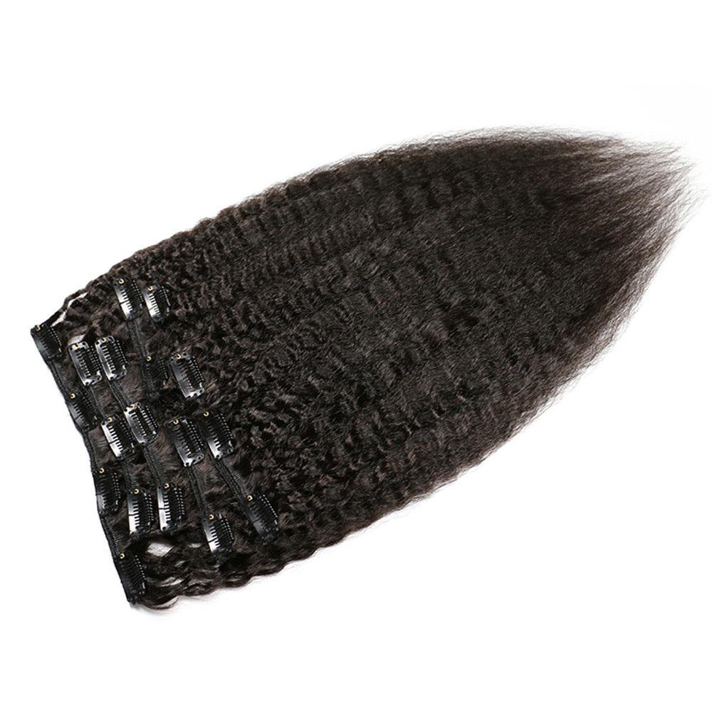 8 Teiliges Set Kinky Straight Clip in Extensions 100% Remy Echthaar Virgin Hair Yaki Haarverlängerung,1# Schwarz, 120g