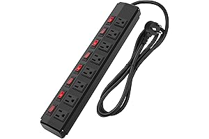 8 Port Power Strip with Individual Switches and Surge Protector