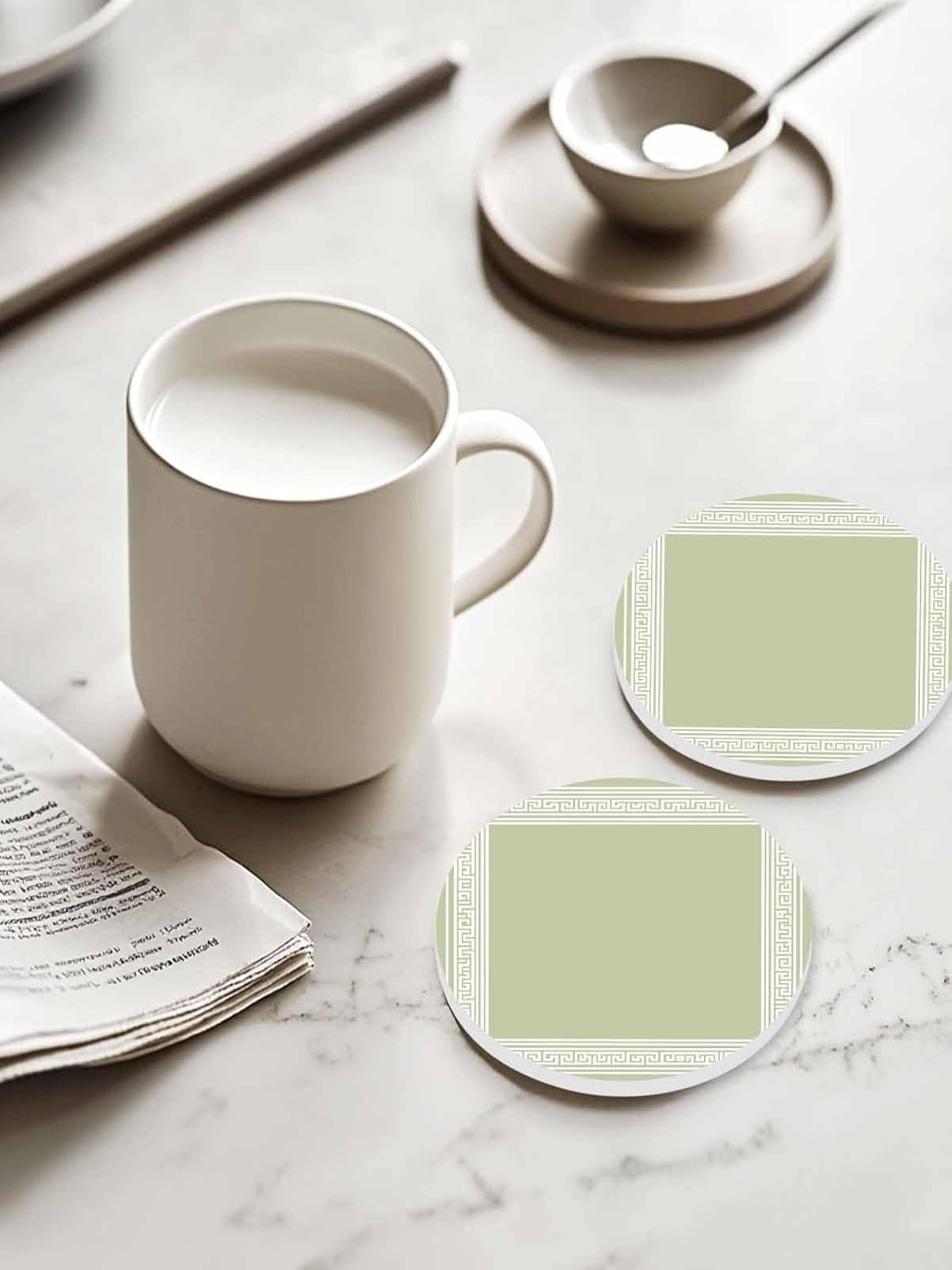 陶製コースター 円形 グリーン 麻の紋 田園 シンプル 吸水 6枚セット 直径10.3cm&times;厚さ0.6cm 速乾 杯垫 滑り止め 耐