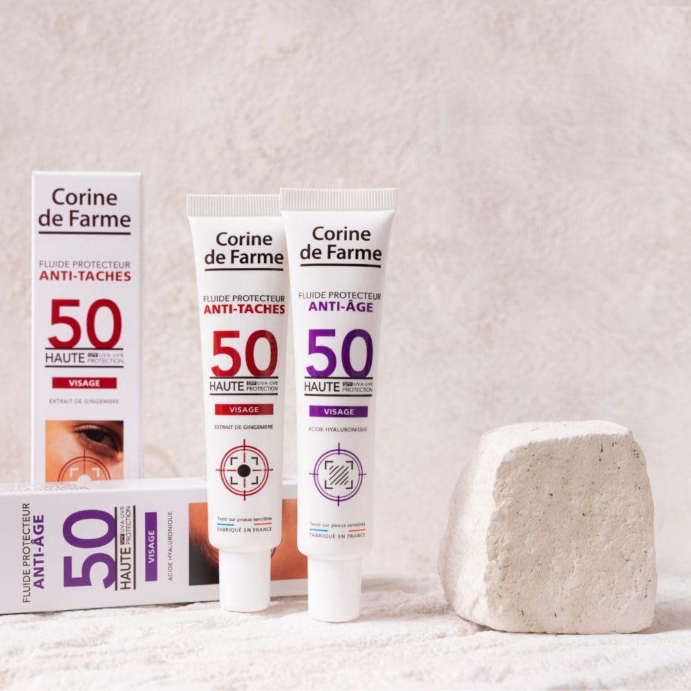 Corine de Farme - Fluide Protecteur Solaire Anti-Taches SPF 50 - Haute Protection UVA/UVB et Action Antioxydante - Prévient et Réduit les Taches Brunes - Fini Invisible et Non Gras - 40 ml