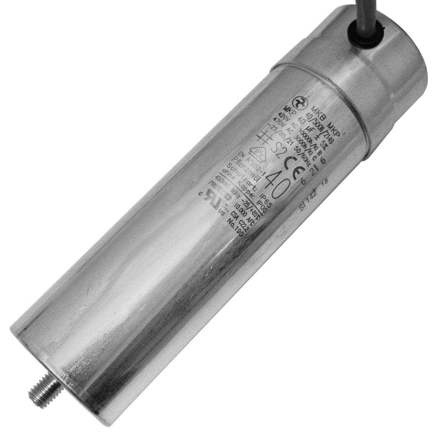 Condensador De Arranque Lumonic Hydra MKP-500 14-C [incl. Cable 40cm] | Condensador De Motor 14µF 470V 35x100mm I Condensador Con Carcasa Metálica De