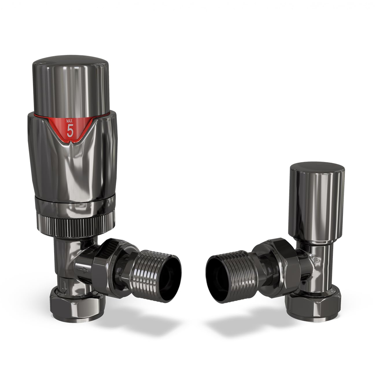 UK Radiators Thermostatic Radiator Valve (TRV), 15mm Angled Lockshield, Polished Black Nickel Colour