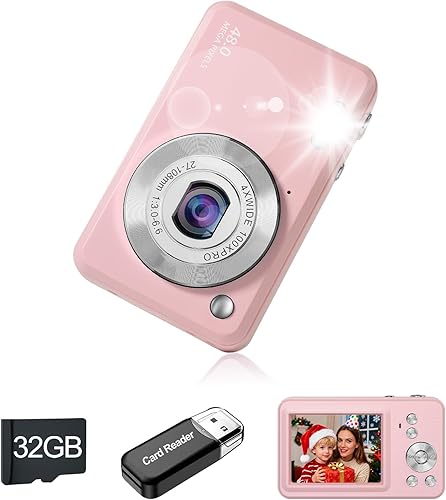 Cámara digital, cámaras digitales HD de 1080P para apuntar y disparar con tarjeta de memoria de 32 GB, cámara compacta de larga duración, regalos
