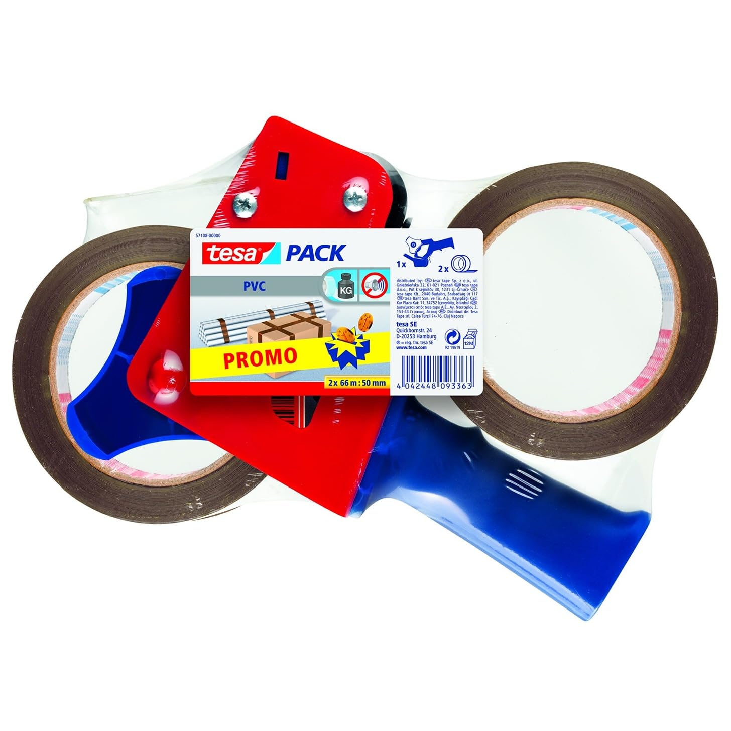 tesapack® PROMO mocna taśma pakowa w zestawie z dyspenserem – taśma samoprzylepna z aplikatorem tesapack® – ciche odwijanie – duża wytrzymałość – do ciężkich paczek