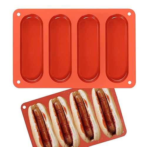 Hot Dog Bun Pan, 2Pack Silicone Molds for Baking Nonstick Bread Forms Mini Baguette Sandwich Baking Tray for Hot Dog Bun Rolls Cake