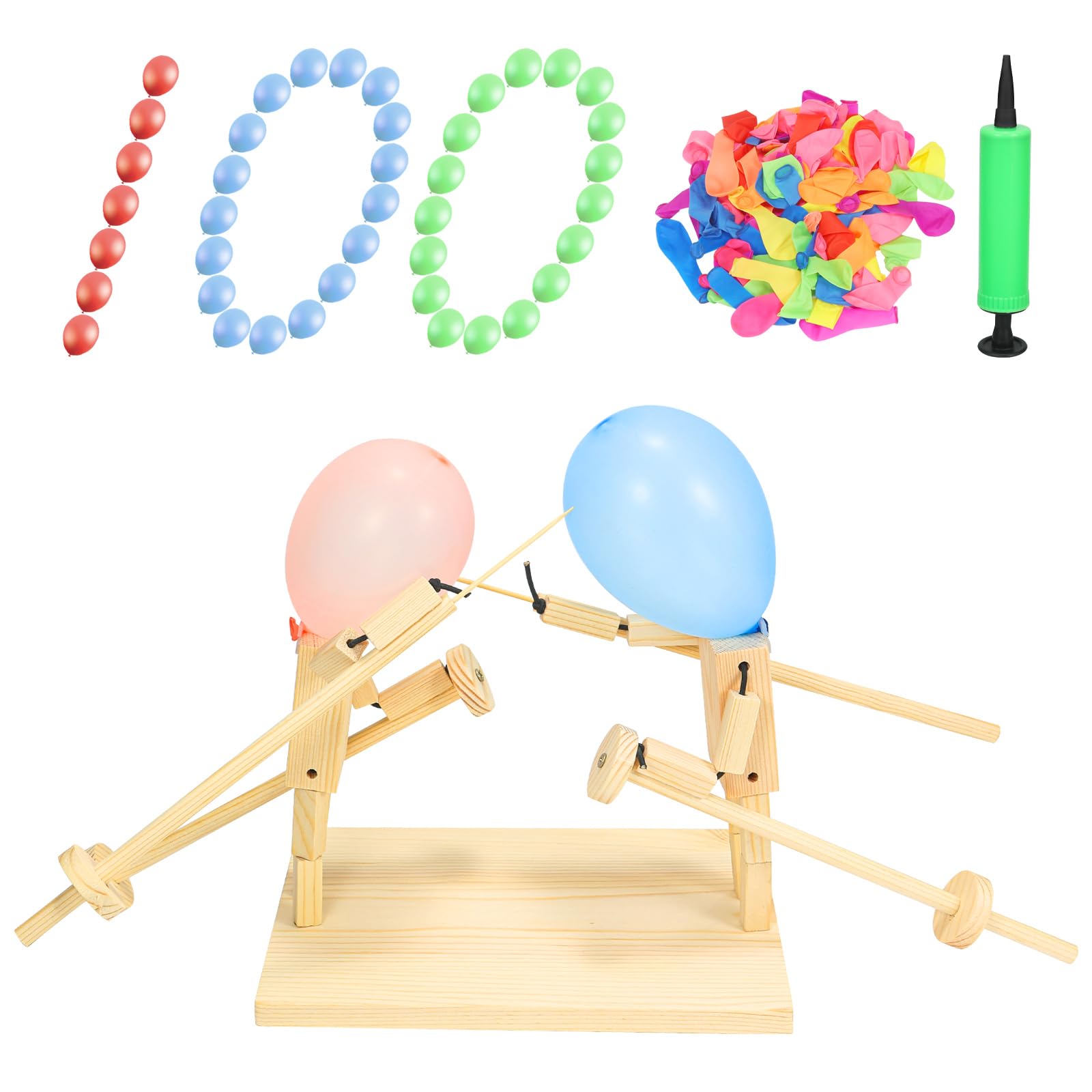 Handmade Wooden Fencing Puppets Balloon Game - 2024 New Handmade Wooden Battle Bots Whack a Balloon Games; Party Games for Adults and Kids; Fun Board