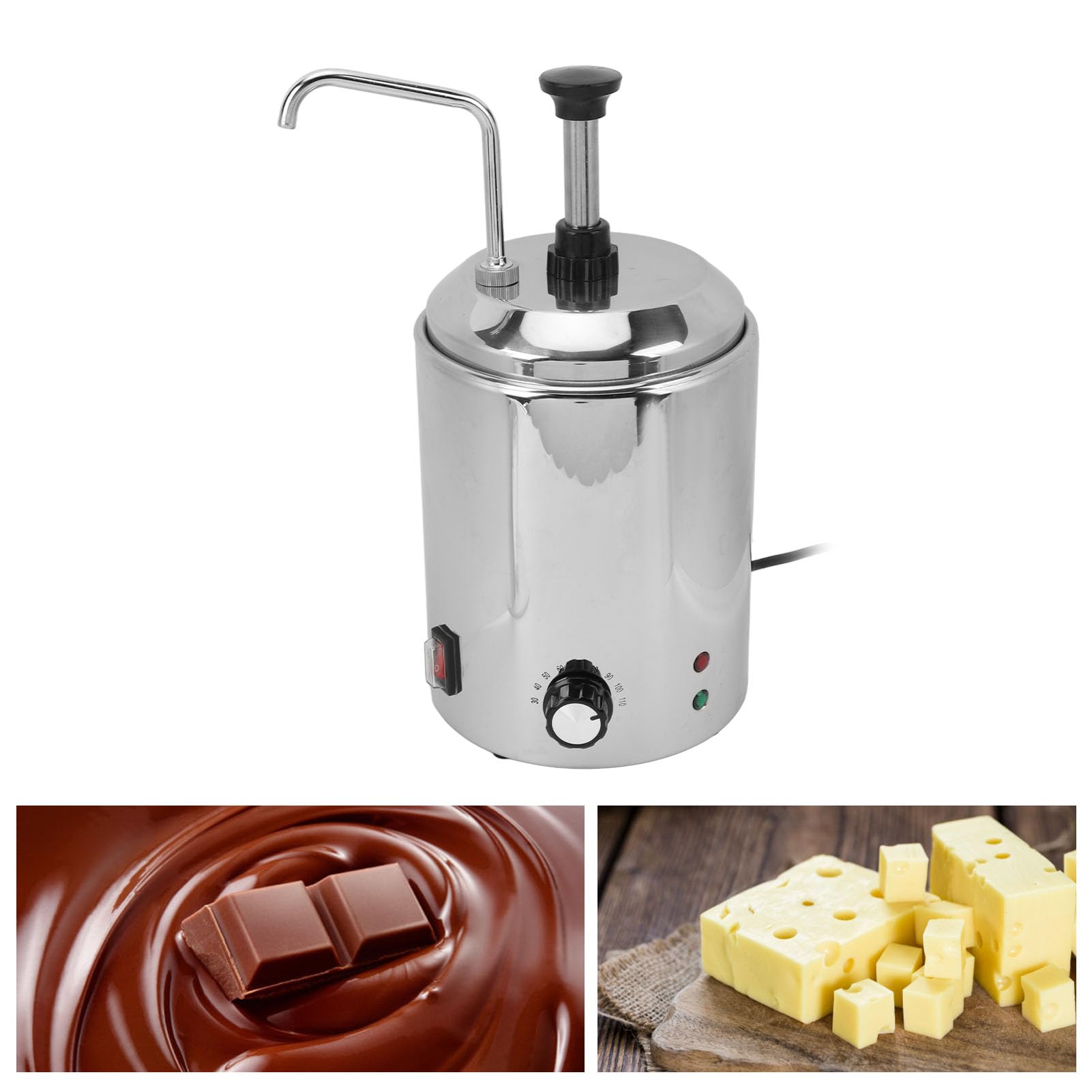 Pongnas Calentador Comercial de Queso para Nachos con Bomba, Rotación de 360 ​​Grados, Dispensador de Sirope de Chocolate Caliente de Acero Inoxidable con Control de Temperatura d (Enchufe Europeo