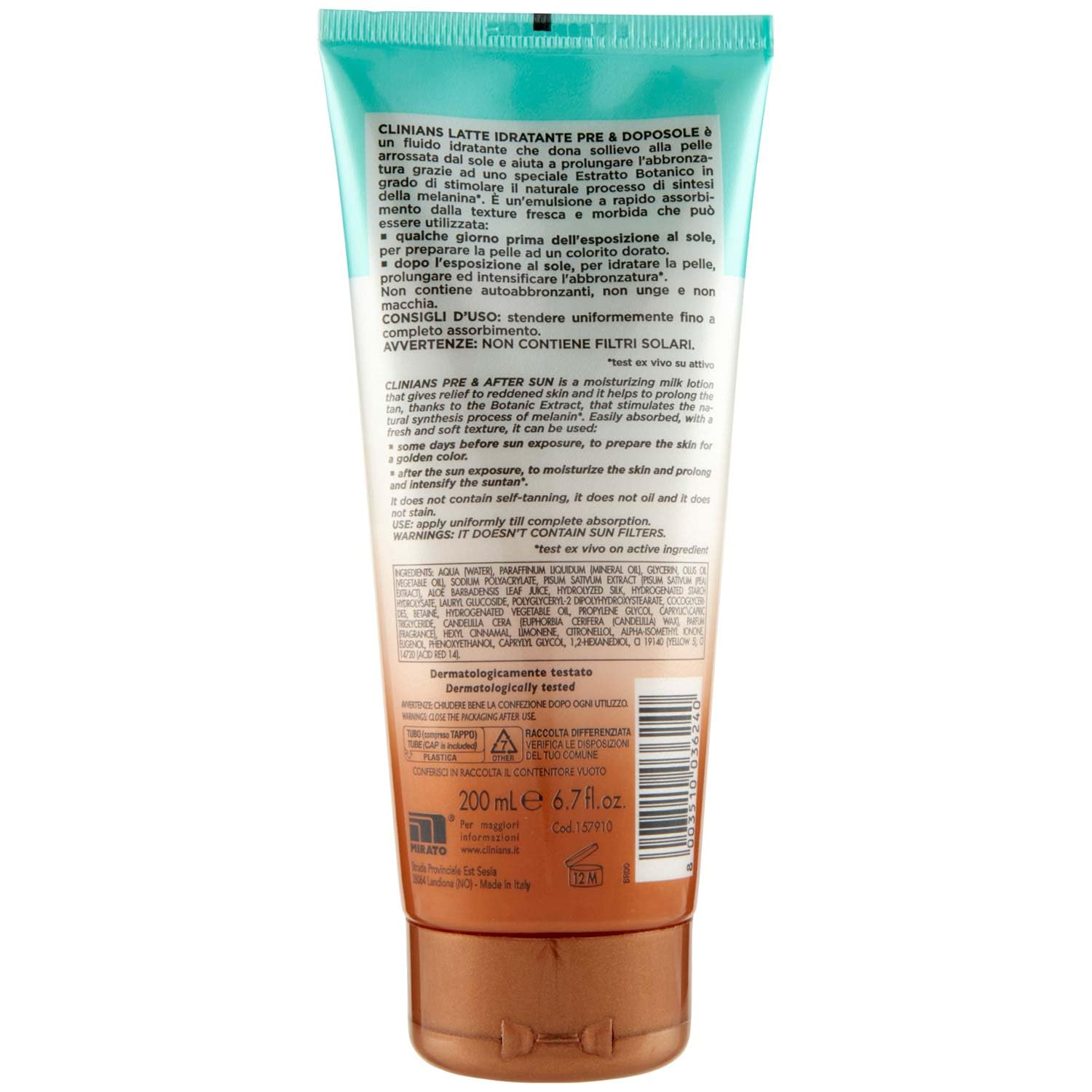 CLINIANS | Latte Idratante Pre&Dopo Sole, con Attivatore di Melatonina, 200mL